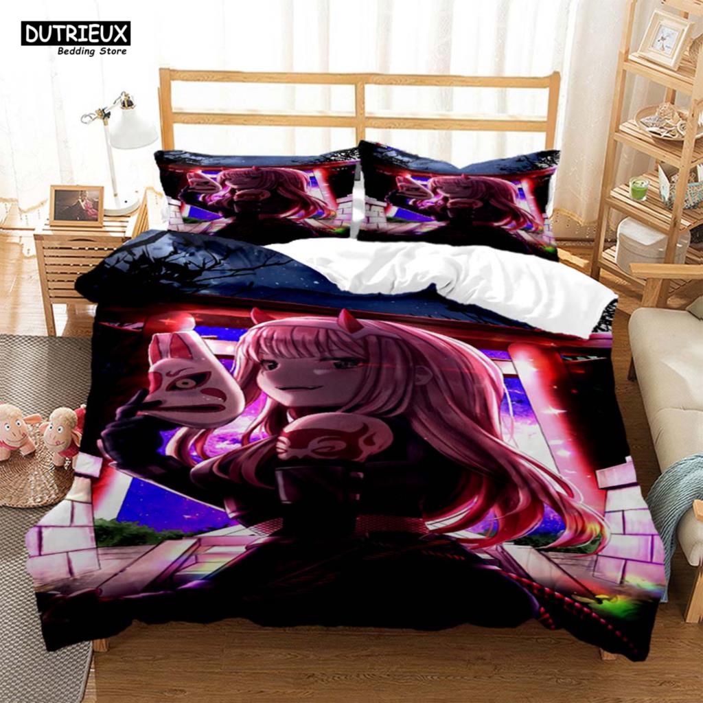 HD Anime Zero Two Darling In Franxx 3D Printed Bedding Queen Bedding Set  Soft And Comfortable  Customized King Size Bedding Set