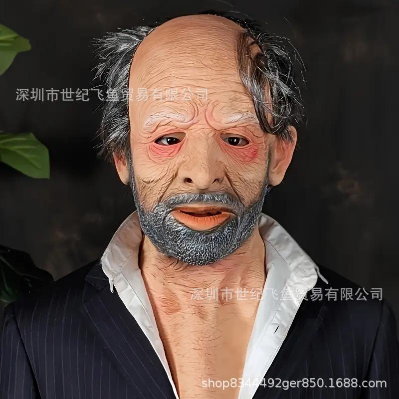 Old man mask, old man head, old lady latex face mask, Halloween horror prop The elderly man with a pr