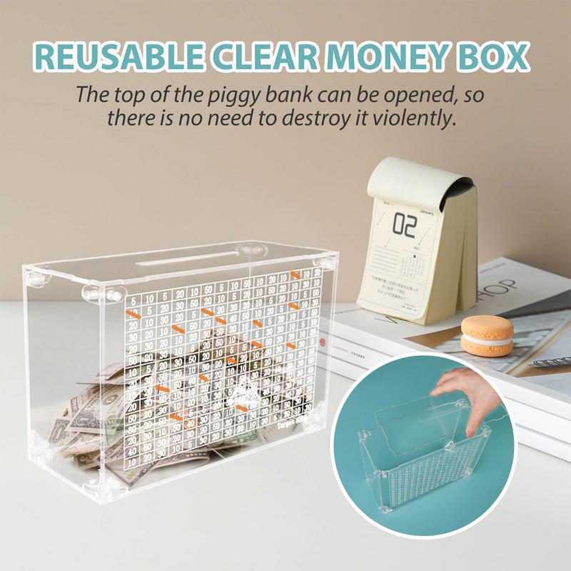 Decorative Transparent Acrylic Money Box With Counter Piggy Bank Handmade For Creative Children's Saving The Money Goal 5000