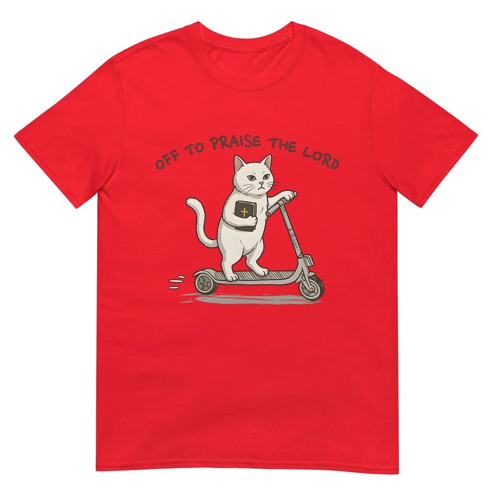 Off To Praise The Lord Funny Christian Cat Faith Humor Tshirt S