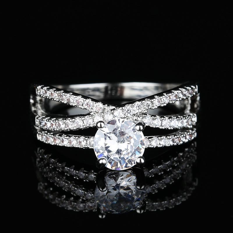 Lindon Classic Copper Alloy Zircon Ring Ladies Jewelry Wedding Promise Party Gift