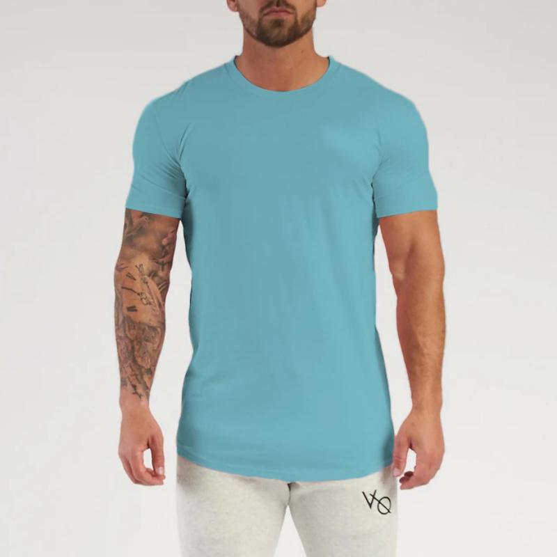 Sommer Neu Einfarbig Lässig Herren T-Shirt Fitness Sport Täglich Vielseitig Rundhals Baumwolle Mode Basic Unterzieh Kurzarm Tops