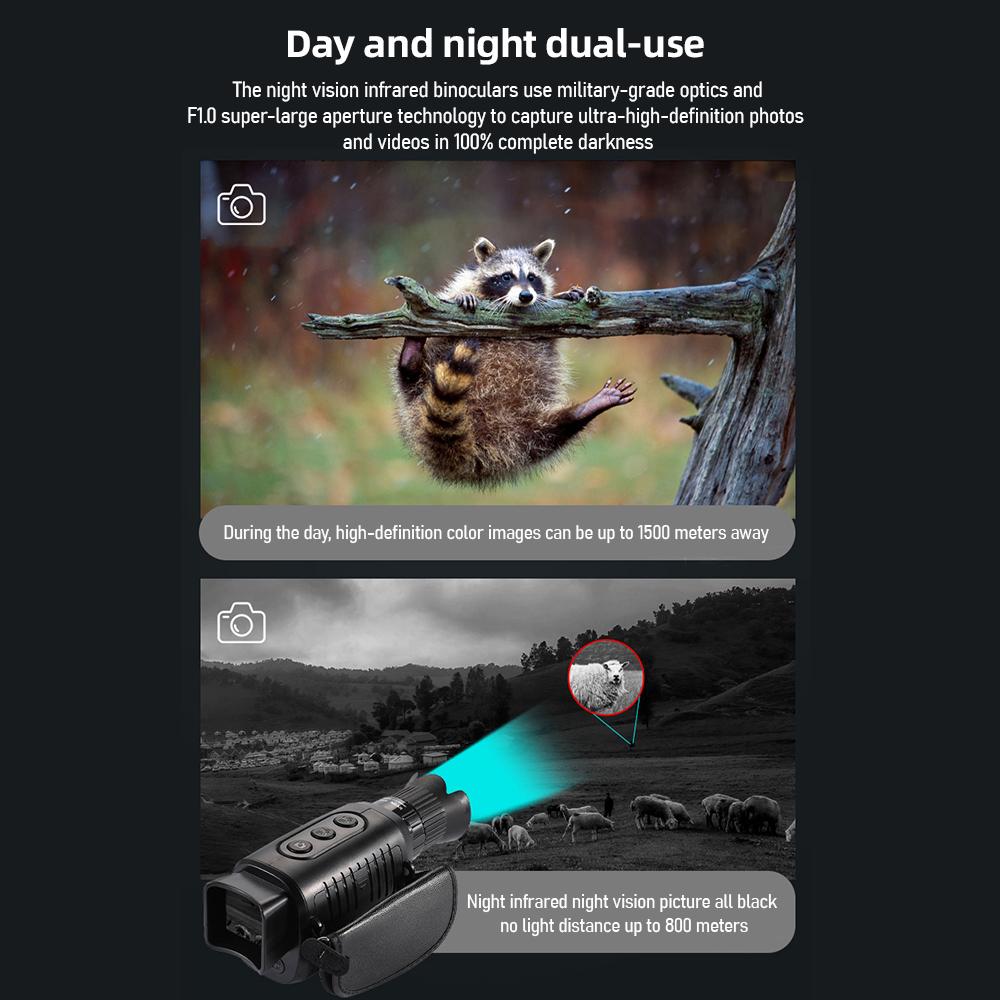 2.5K Night Vision Goggles Digital Night Vision Monoculars IP54 Waterproof 10X Digital Zoom Viewing 2624ft 800M in Dark