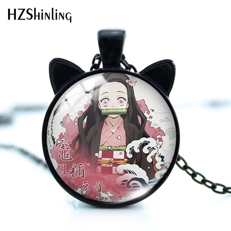 Unique Alloy Cat Ears Time Gem Necklace Featuring Nezuko And Tanjiro Design