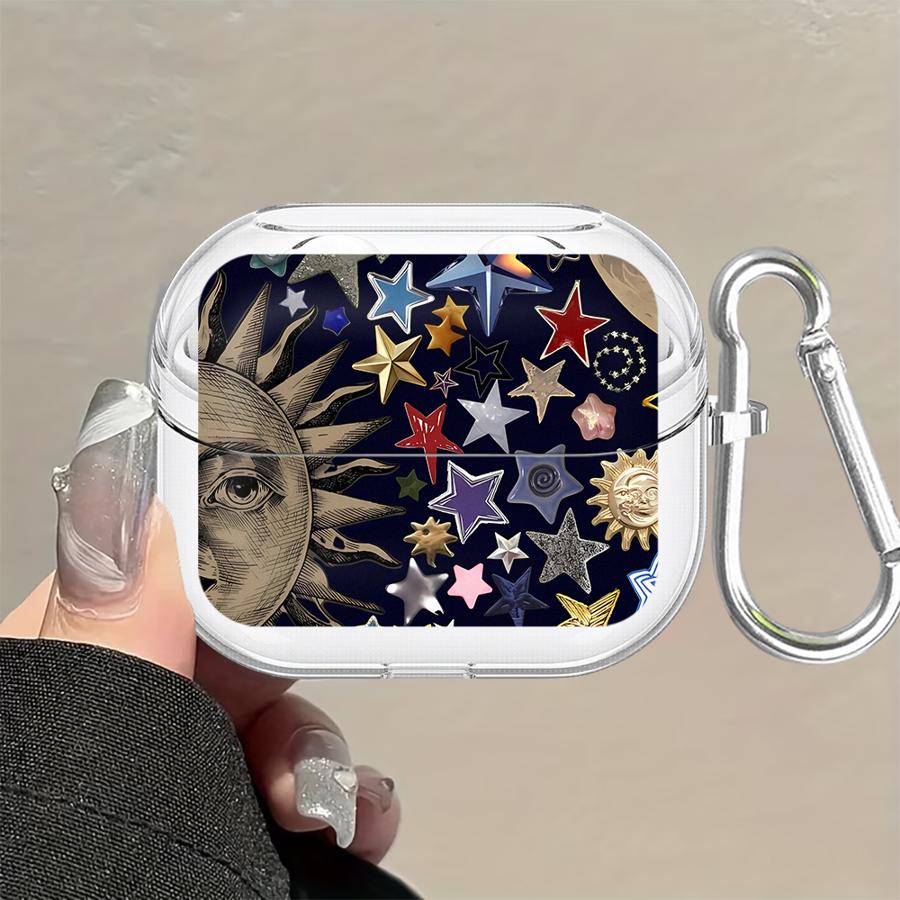 Clear Earphone Cases Cover With Hook Case For Samsung Galaxy Buds 4 Pro Live 2Pro 2 4Pro 3Pro 3 FE Star Moon Pattern