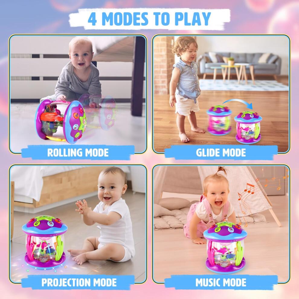 Untimaty Baby Toys 6 to 12 Months - Ocean Rotating Baby Musical Toys 9 12 18 Months Light Up Sensory Toys for 1 2 Year Old Girls Crawling Learning
