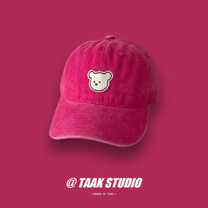 

Вышитая Милая Кепка Бейсболка с Медведем для Мужчин и Женщин Регулируемые Шляпы Уличный розы красного