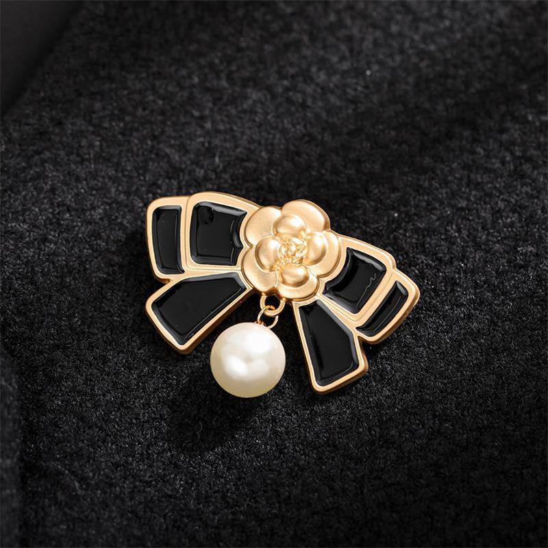 Kamelien Perlen Brooch Schwarz Öl-Tropfendes Metall Trauer Corsage Pin High-End Französisch Elegant Tasche Tuch Schal Zubehör Brooch