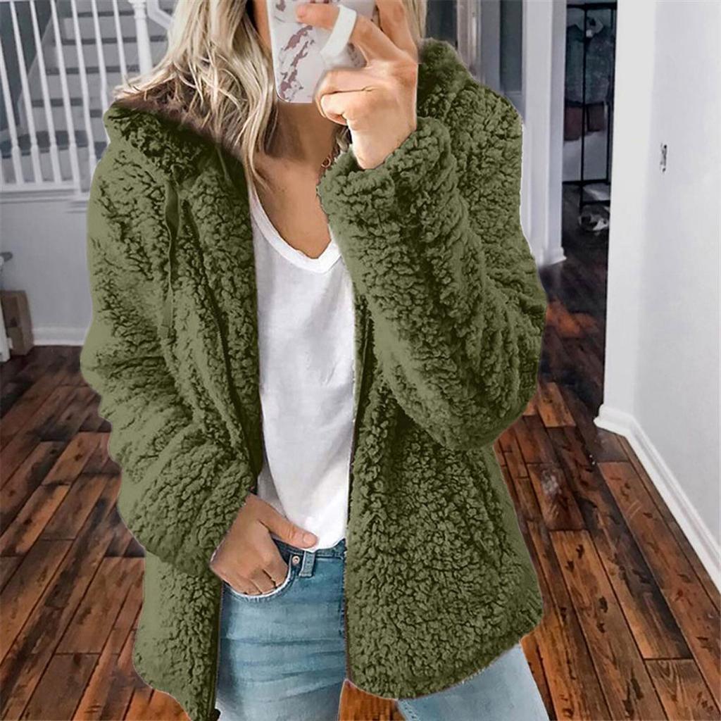 Women Autumn Winter Jacket Female Coat Causal Soft Hooded Fleece Plush Warm Plus Size Faux Fur Fluffy Zipper Top