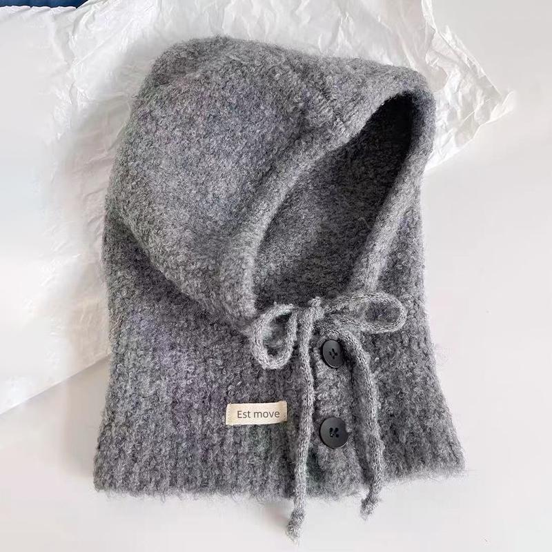 Korean Style Hat Scarf Women'S Autumn And Winter Warm Ear Protection Hooded Scarf Knitted Wool Hat