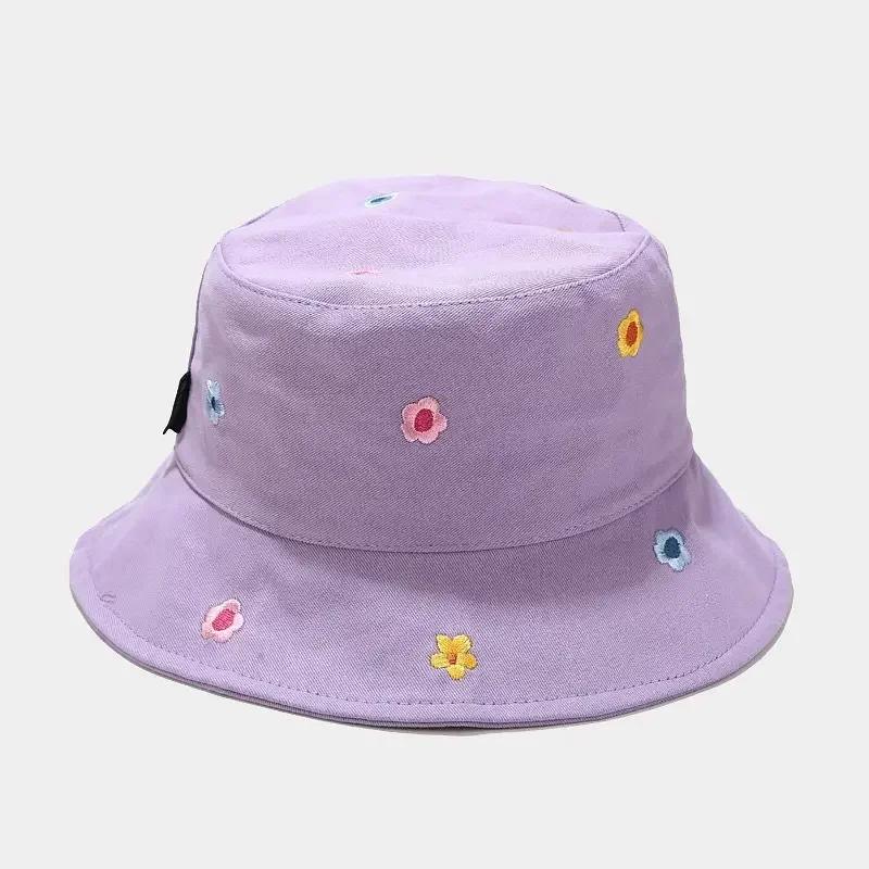 2025 LDSLYJR Men's And Women's Cotton Flower Embroidery Bucket Hat Outdoor Travel Sun Cap Fisherman Hat