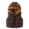 Thickened Cotton Coat for Boys and Girls, Winter Hooded Solid Color Fleece Vest, Cartoon Children's Clothing, Baby Cotton Jacket with Zipper