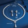 3PC Women's Fashion Trendy Zircon Water Drop Necklace Earrings Zircon Set Wedding Banquet Party Holiday Gift