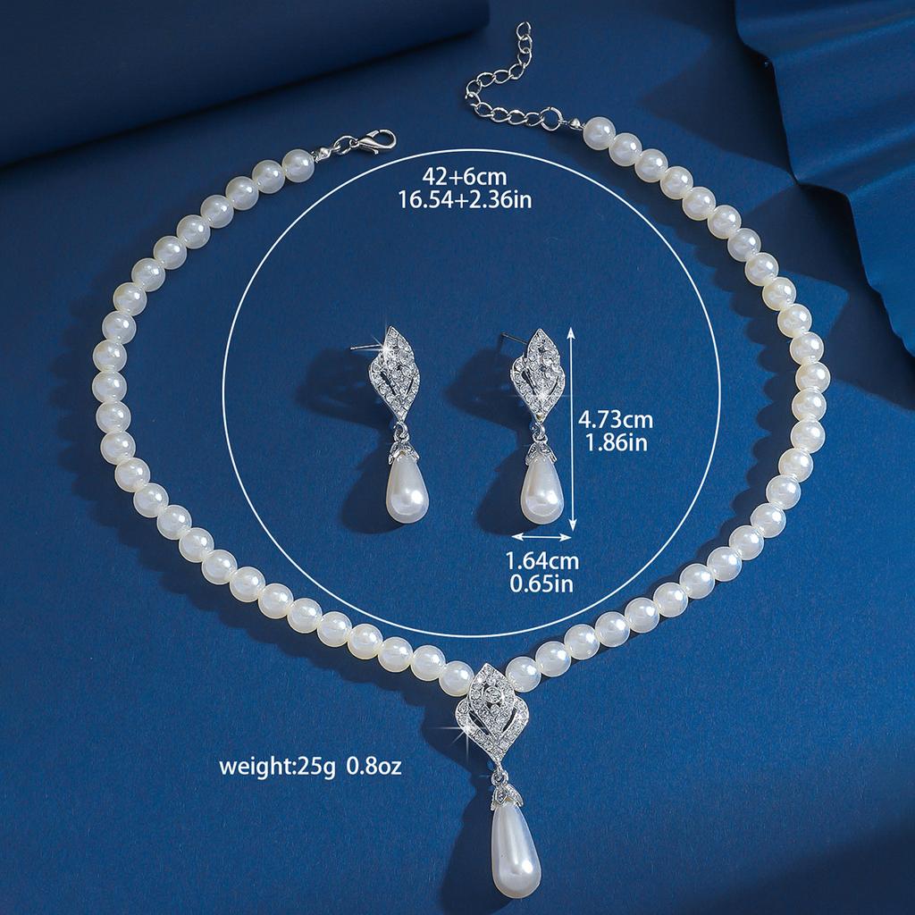 3PC Women's Fashion Trendy Zircon Water Drop Necklace Earrings Zircon Set Wedding Banquet Party Holiday Gift