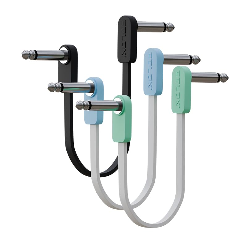 GIMI 10cm Color Patch Flat Cables for Guitar Effects 3 Cables, Space-Saving Pedals, L-L Type, 3-Pack (Green - Cables, 10cm)