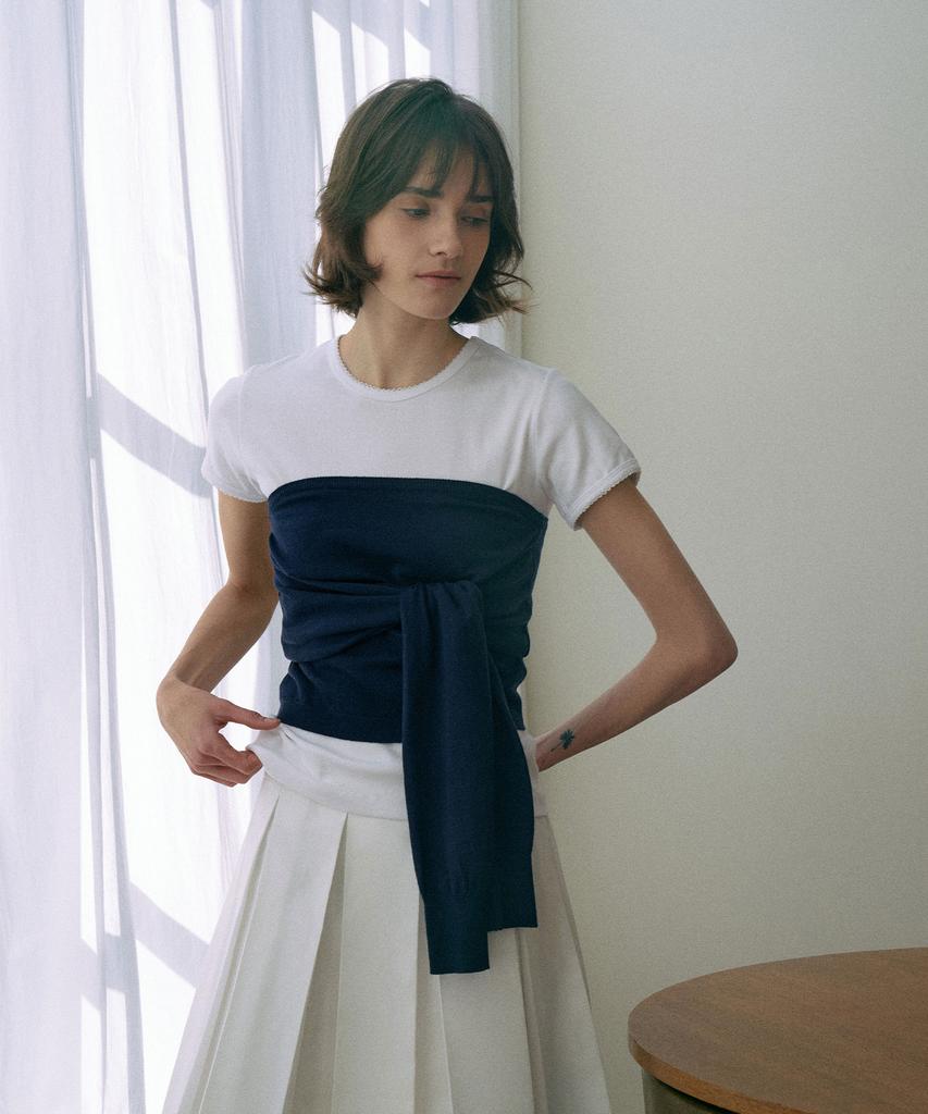 LAMEREI Knotted Knit Bustier[Lmbespkn265]-Navy