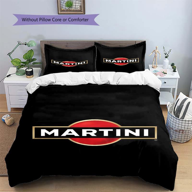 Martini Classic Logo Black Background Print 3 Pieces Duvet Cover Set Bar Man Cave Bedding Bedroom Home Decor Without Pillow Core Comforter