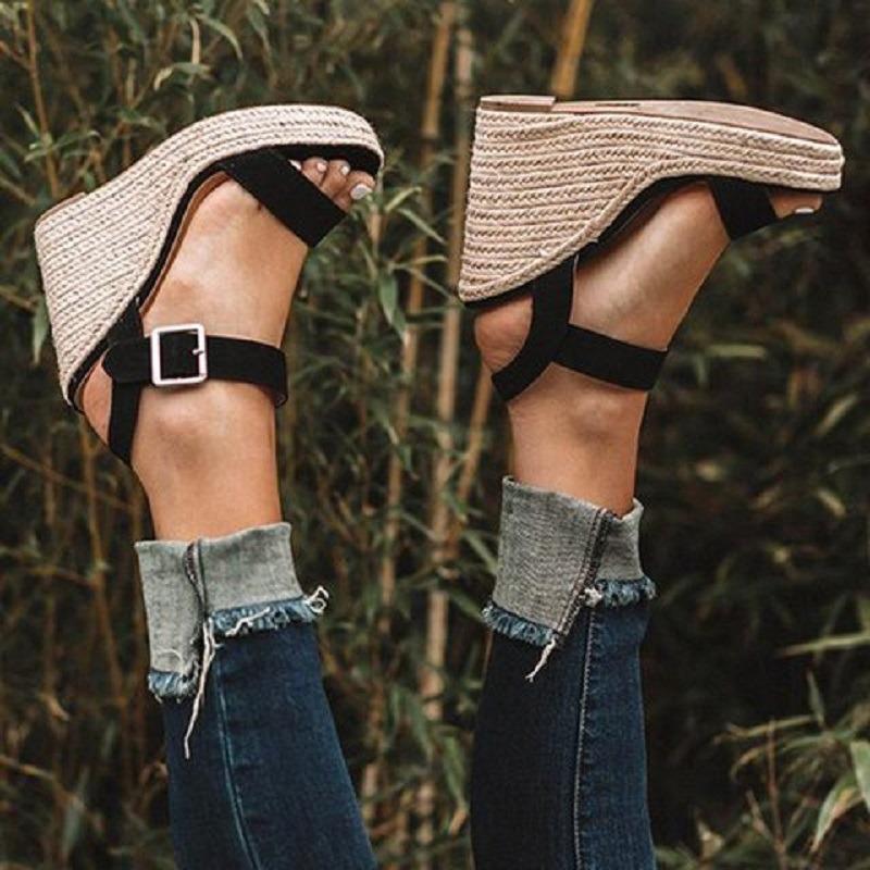 Summer Ladies Shoes Platform Sandals Women Comfortable Wedges High Heels Pumps Sandalia Espadrilles Female Summer Plus Size 43