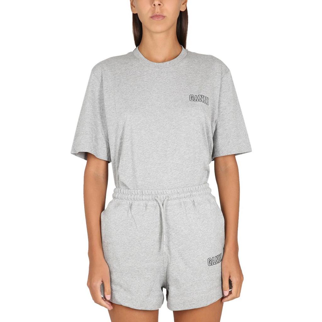 Ganni Ss23 Solid Color Letter Print Regular Sleeve T-Shirt Women tops Gray T3173921