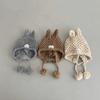 Rabbit Ear Hand Knitted Cap Solid Color Ear Protection Cap Korean Baby Crochet Hat  Kids