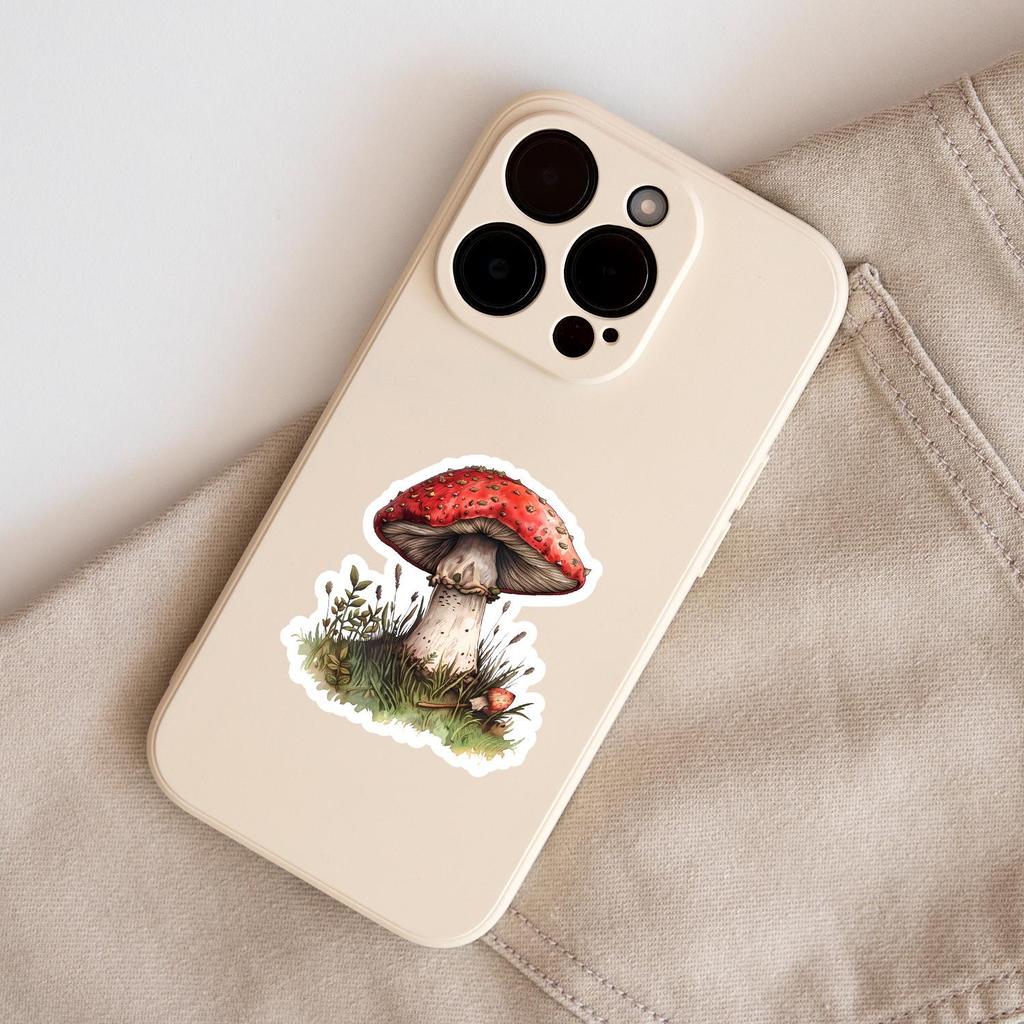 50 Watercolor Mushroom Doodle Stickers: Waterproof Decorative and Creative Fungi Stickers for Phone, Computer, and Stationery