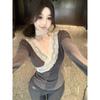 Kumikumi Pure Desire Wind Lace Stitching Sexy Temperament Long Sleeve T-shirt Female Fall Slim Fit Slim Fit Versatile Top