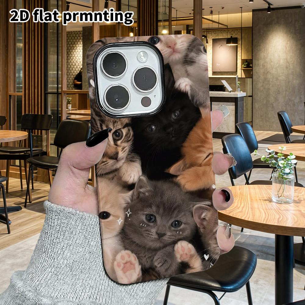 Phone Case: 2D Flat Design Suitable for iPhone 18, 17, 16, 15, 14, 13 Pro Film Protective Case, Couple Style, a Big Group of Kittens, Christmas and Ha