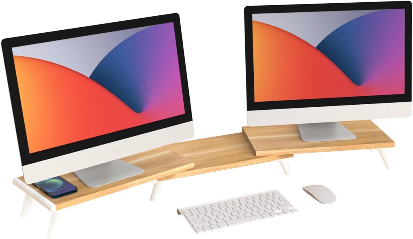 

LOUKIN Monitor Desktop Computer Display Desktop Wooden Dual Monitor Stand for 44 x Fits Two Large Monitor Adjustable Length and Computer Up to Stand,