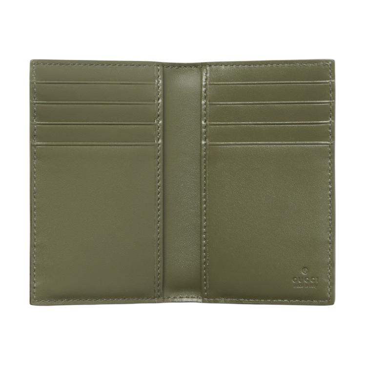 Gucci GG Monogram Ceramic Effect Logo Detail Double Fold Design Coated Canvas Card Holder Men Card Holder Forest-Green 768249-FAFBE-8491