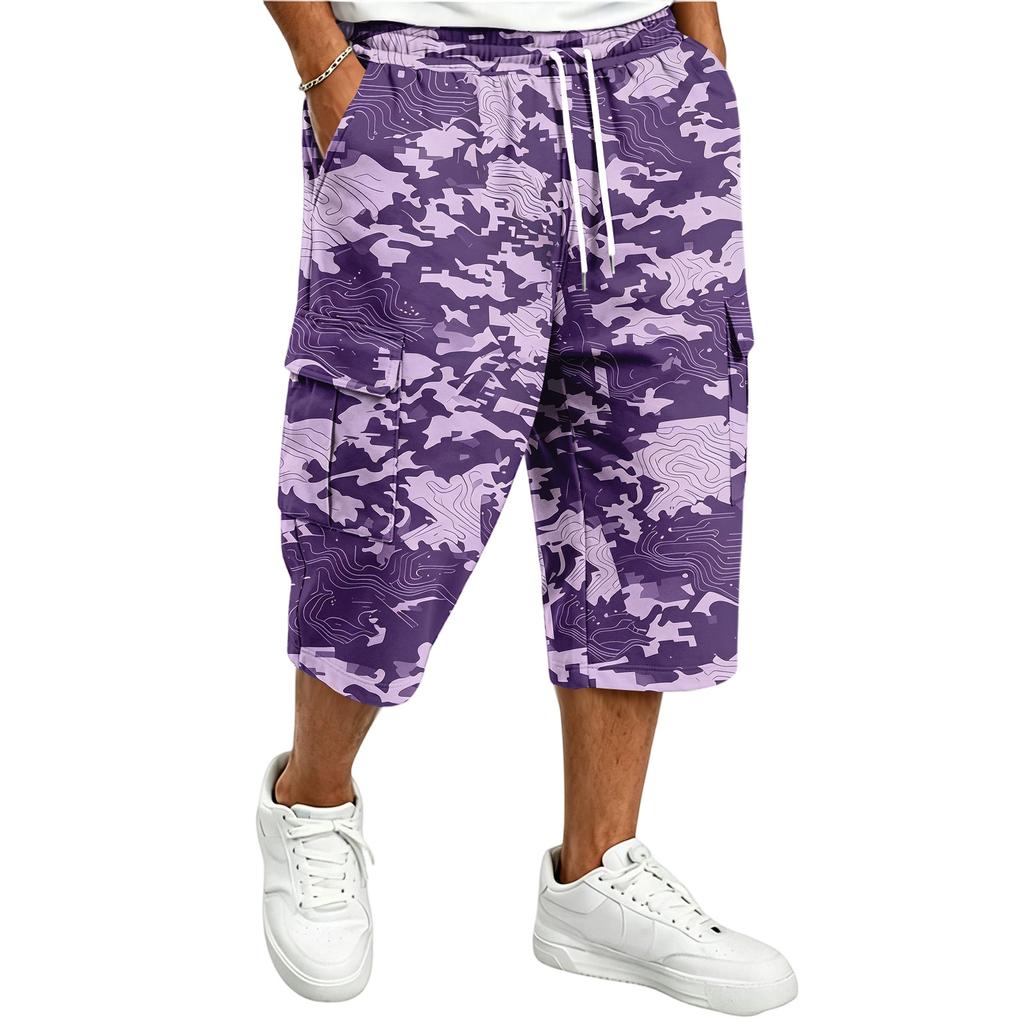 Pantalones Cortos Cargo de Camuflaje para Hombre con Cintura de Cordón - Pantalones Cortos Casuales Multibolsillos para Aventuras al Aire Libre