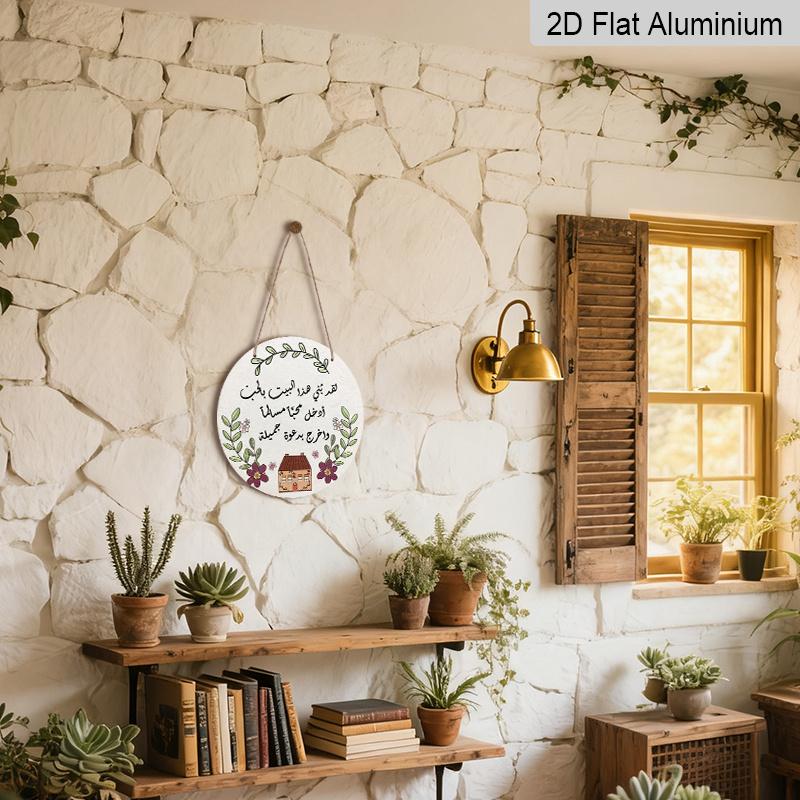 2D Flach, 1 Stück Rundes Aluminium-Hängeschild, Arabisches Zitat Haussegen Metall-Wandkunst, Florales & Niedliches Hausdesign, Langlebig-Einfach zu Installieren, Perfekt für