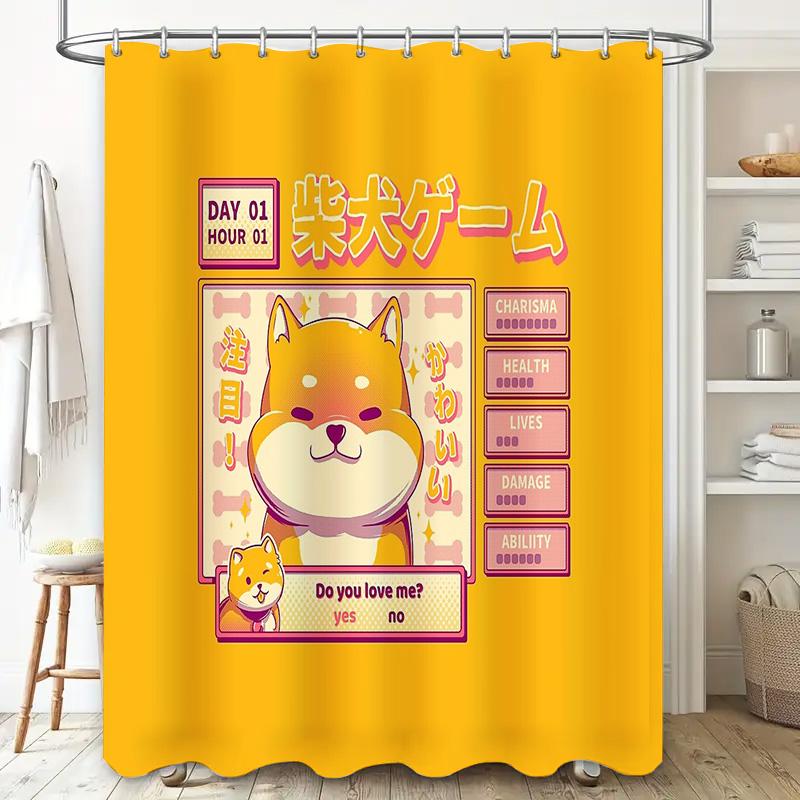 Süßer Shiba Inu Hund Badezimmer Duschvorhang Wasserdicht Bauernhaus Dekor Japanischer Stil Waschraum Stoff Hintergrund Heimdekoration