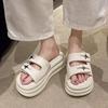 7cm Heels Chunky Platform Slippers For Women Open Toe Leather Wedges Sandals Woman Summer Thick Bottom Female Beach Flip Flops