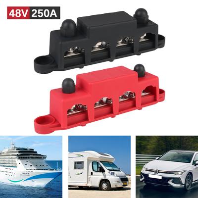 48V 250A DC 4 Ways Electro Junction Power Distribution Block Bus Bar 5/16" 3/8" Studs For Boat Truck RV Caravan Car M8 M10 Stud