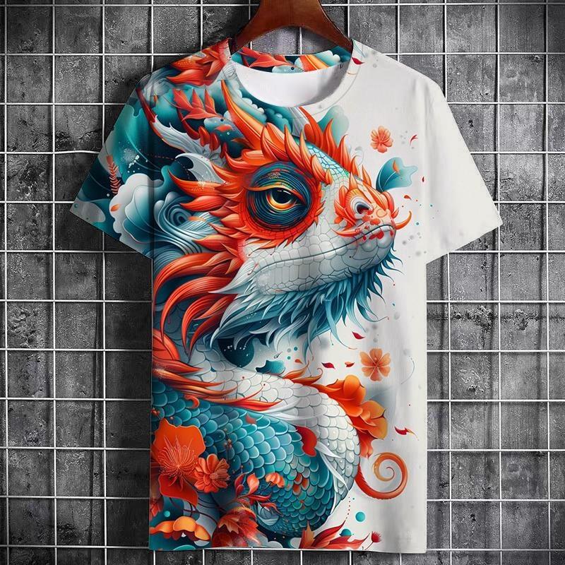 

3D Printed Lizard Flower T-shirt Retro Animal Graphic Summer Fashion Round Neck Street S