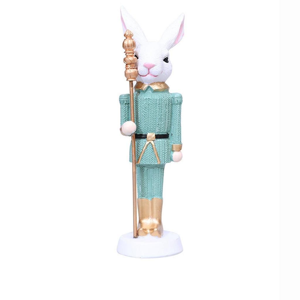 Resin Bunny Decor Easter Desk Statue Rabbit with Scepter Resin Rabbit Animal Sculpture Spring Creative Tabletop Ornaments for