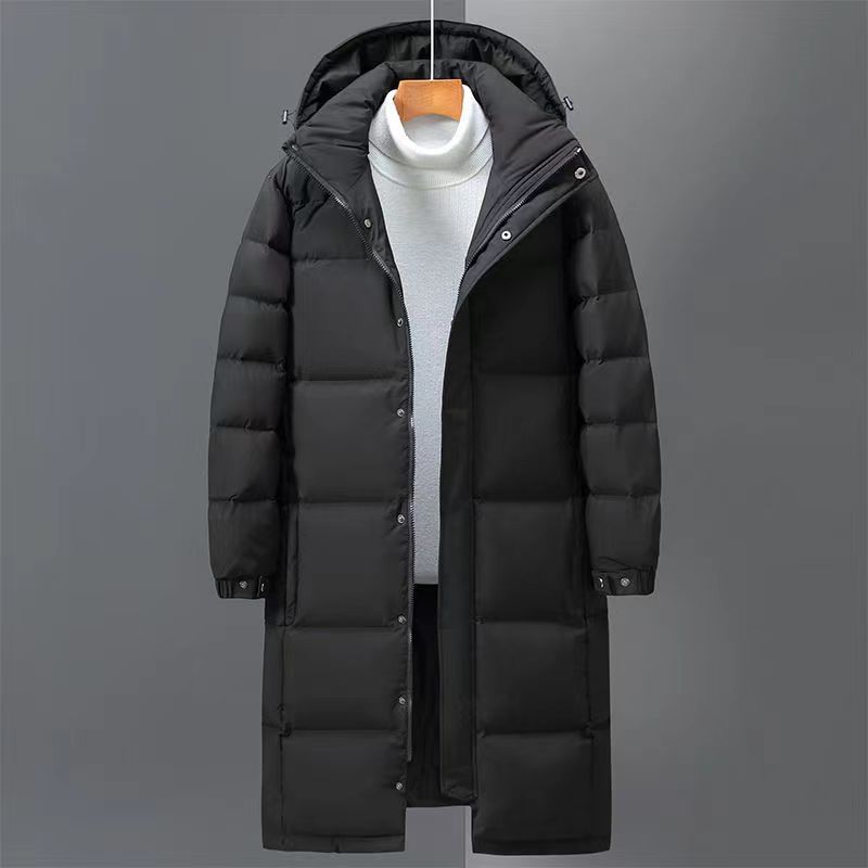 Direct batch of winter men's down jackets couple long thickened warm hooded simple and fashionable green tide jacket