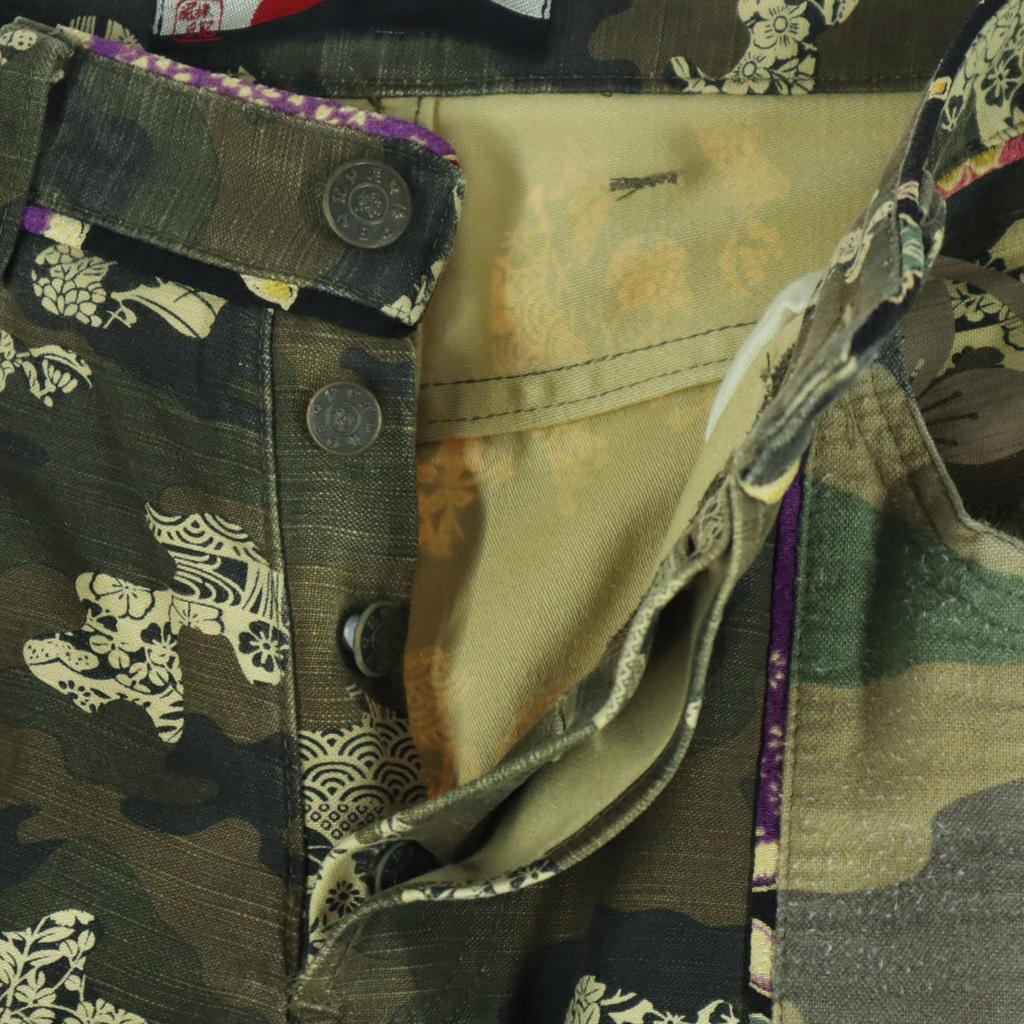Dorobou Nikki Made In Japan Japanese Pattern Long Pants 32 Khaki Men's Used
