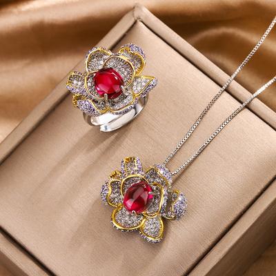 Necklace Ring Ruby Color High-end Temperament Women's