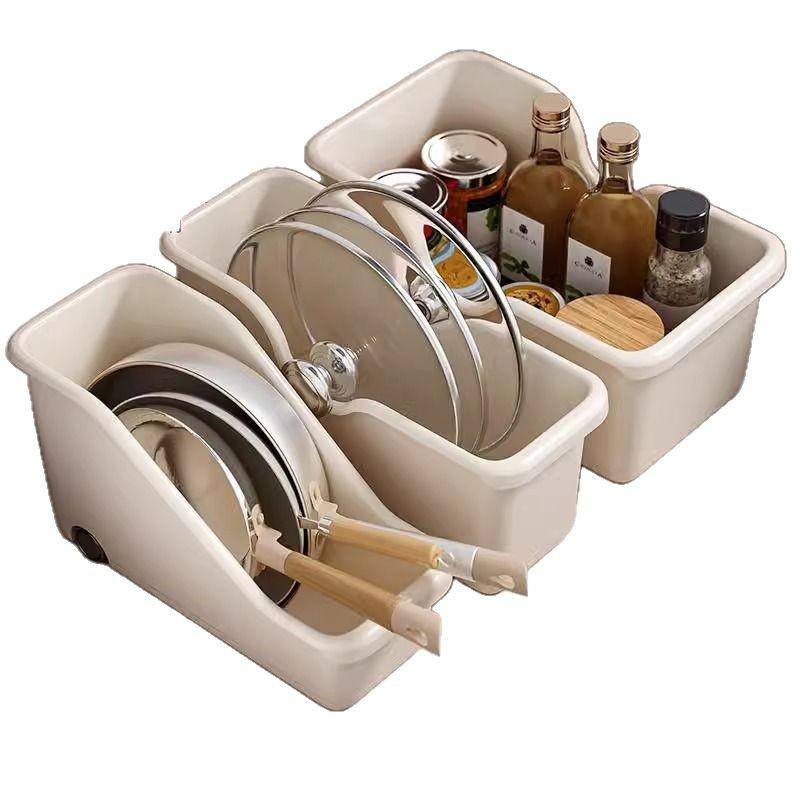 Multifunctional Kitchen Storage Box with Wheels for Pots Spices Utensils Countertop Cabinet Organizer
