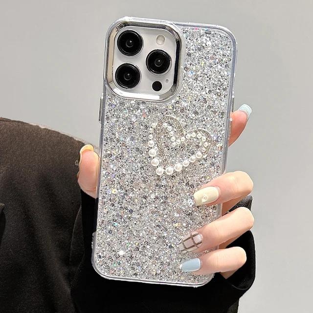 

Чохол Bling Glitter Love Heart для iPhone 15 14 13 12 Pro Max 11 з блискучим покриттям і 3D-бантом протиударний бампер для телефону For iPhone 15Pro Max чуттєвий кольору
