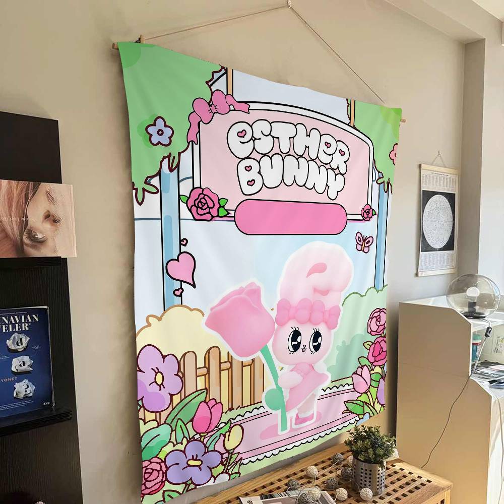 Cute Esther Bunny Rabbit Cartoon Tapestry Wall Hanging Decoration Household Home Decor