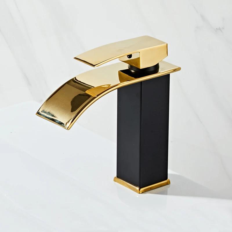 Black Waterfall Bathroom Basin Faucet Waterfall Spout Vanity Sink Mixer Tap Brush Gold Sink Faucet Tall short Style Chrome Gray