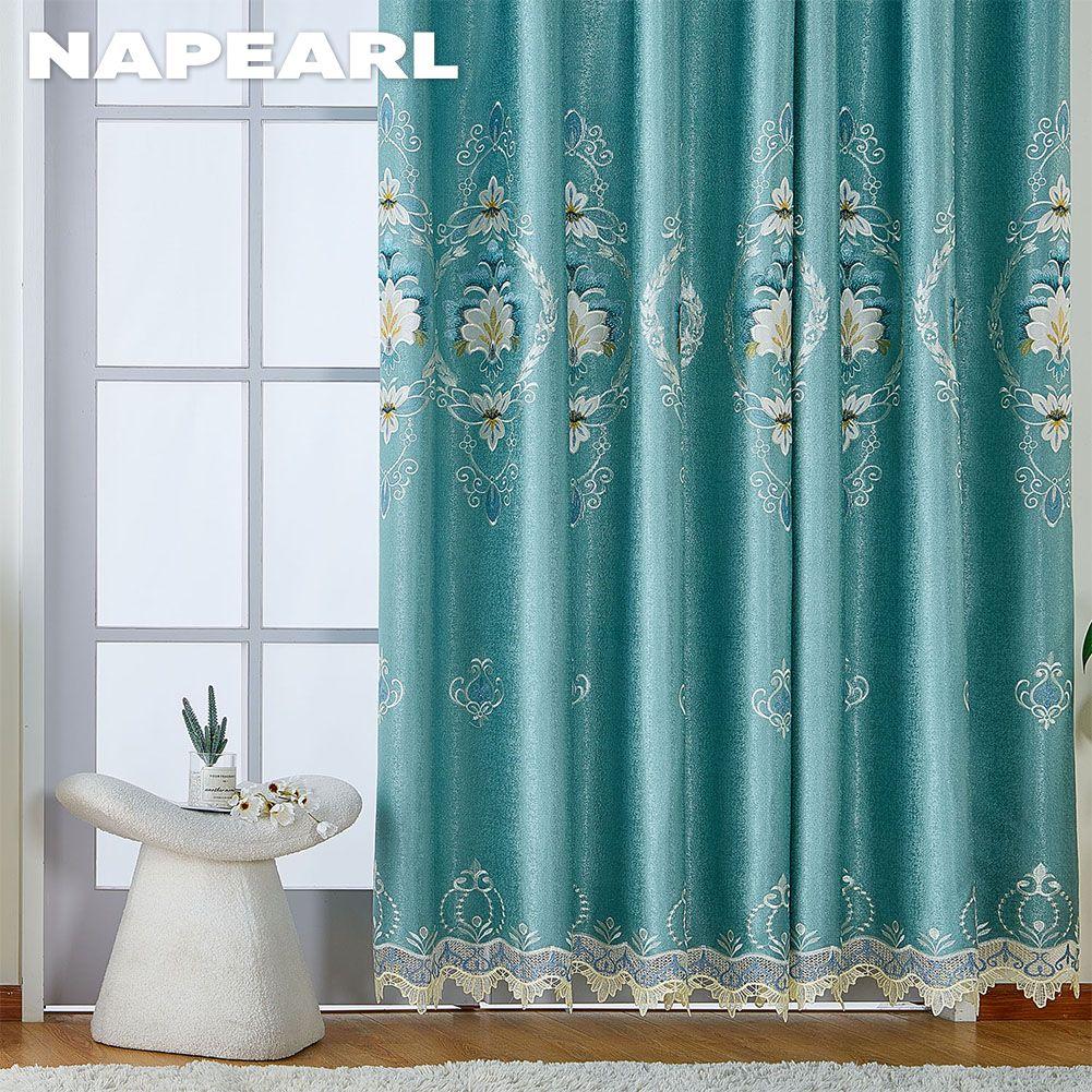 1ks NAPEARL Exotic Luxury Semi Blackout Modré vyšívané zatemňovací závěsy do obývacího pokoje Ložnice Domácí dekorace