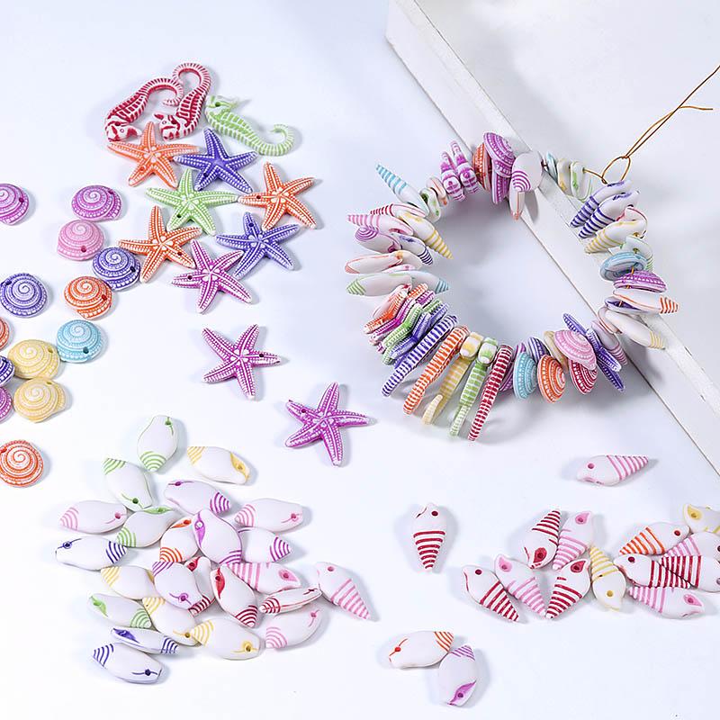 100pcs Conch Sea Shell Beads for Jewelry Making Ocean Acrylic Beads Starfish Anklet Bracelet Necklace DIY Handmade Accessories