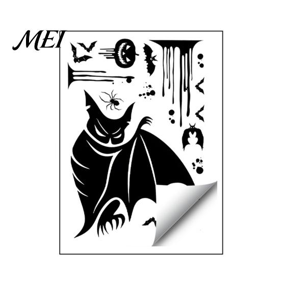 Retro Horror Party Supplies Halloween Static Sticker, with Witch/Ghost/Castle/Bat Silhouette Patterns, Durable PVC Waterproof Stickers Wall