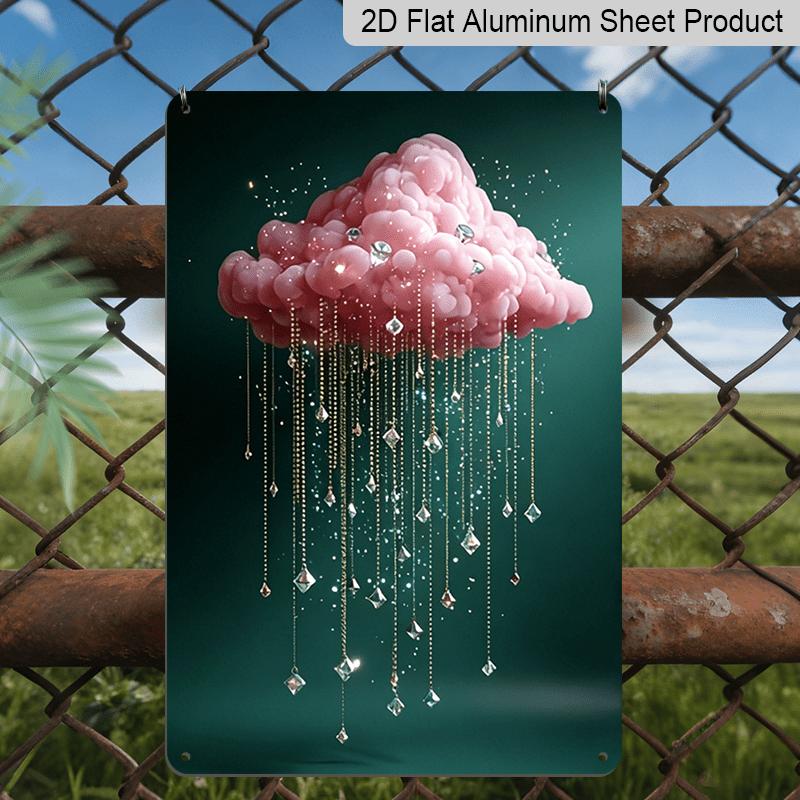 

2D Flat Pink Cloud with Rain Metal Sign - Glam Fantasy Wall Decor Durable Aluminum Material Glam Bedroom Wall, Modern Living Room Accent, Art Studio 20*30cm