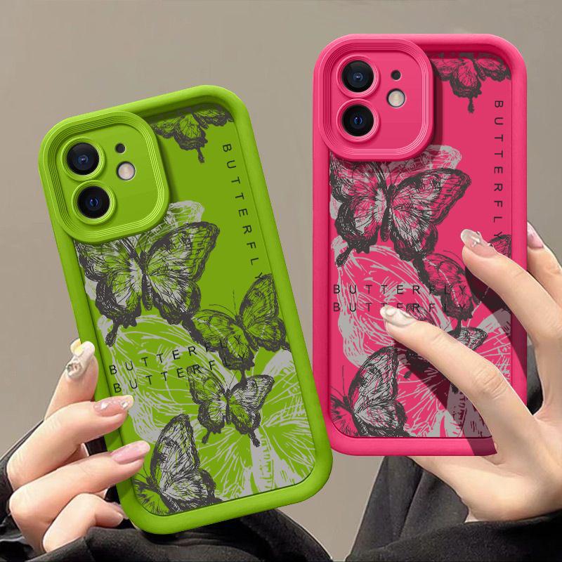 Candy Color Ink Butterfly Shell For Iphone 16 Pro 15 14 Pro Max 13 12 11 Pro Max Xr Xs X 7 8 Shockproof Tpu Soft Slim Case Cover