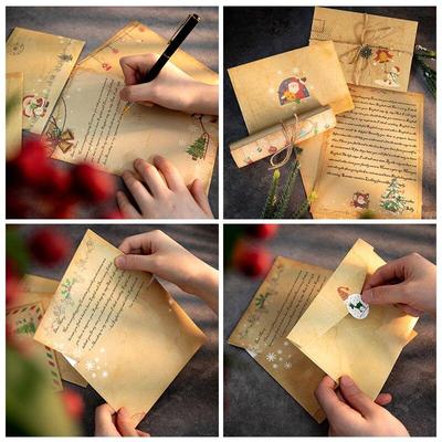 Christmas Vintage Kraft Paper Envelope Stationery Letter Pad Xmas New Year Birthday Party Invitation Card Wedding Decoration