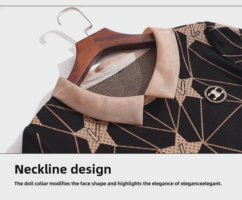 Large Loose Korean Doll Collar Long-Sleeve Mesh Print Top for Middle-Aged Women - Spring Fashion